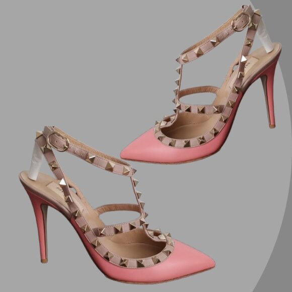 VALENTINO GARAVANI ROCKSTUD MATTE PINK NUDE W/BOX CAGE PUMPS EUR 38 US 7.5 - Picture 6 of 12